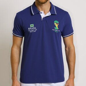 Brazil FIFA World Cup Polo Shirt - Navy Blue - Size M - Celebrating 5 Titles